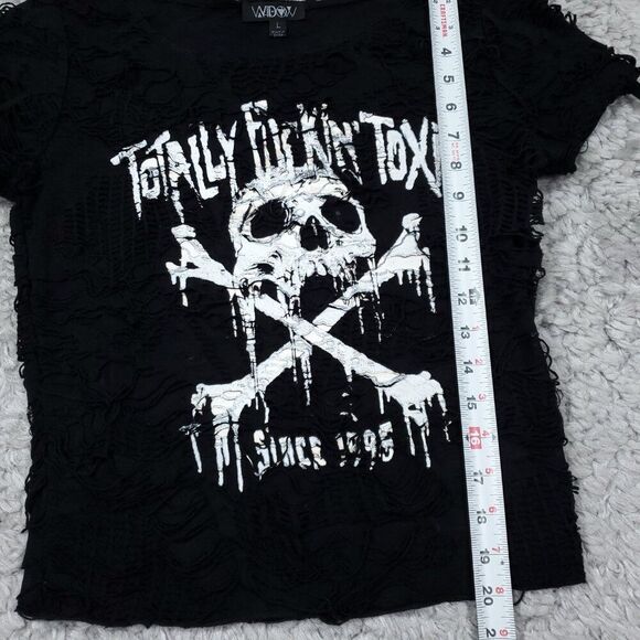 READ Dolls Kill Widow Toxic For Life Shredded Top Shirt Black Size Large - Picture 8 of 10